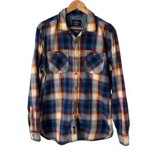 American Eagle Plaid Button Down Shirt Mens L Blue Western Country Casual EUC
